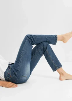 bonprix Kurzgrößen|Bekleidung·Shirts & Tops^Straight Jeans Mid Waist, Stretch dunkelblau used