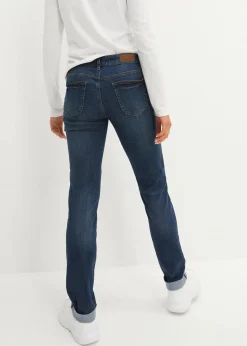 bonprix Jeans|Kurzgrößen^Straight Jeans Mid Waist, Stretch dunkelblau used