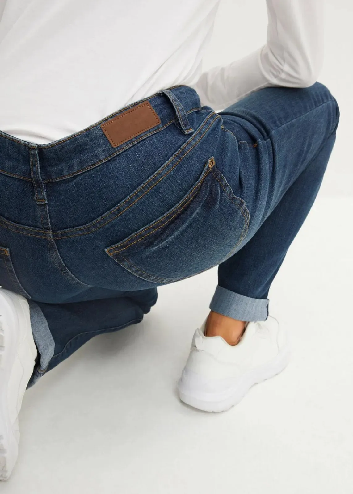 bonprix Jeans|Kurzgrößen^Straight Jeans Mid Waist, Stretch dunkelblau used