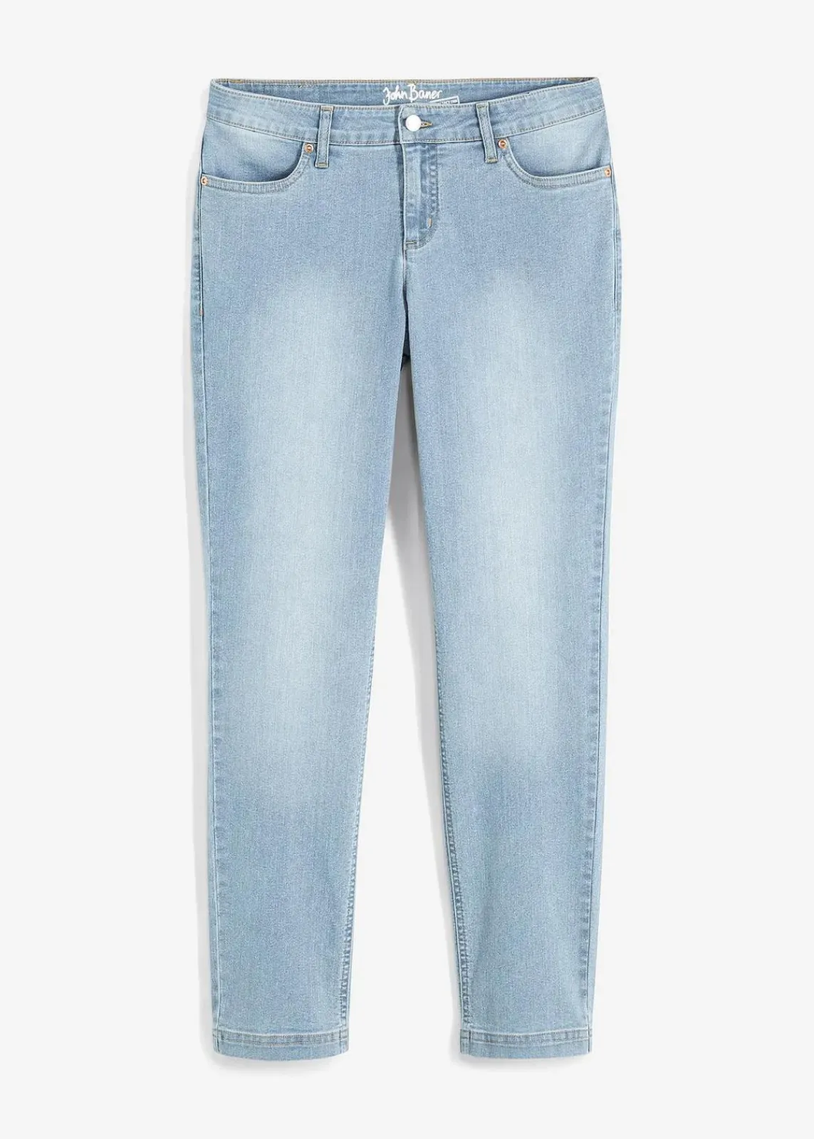bonprix Jeans|Kurzgrößen^Straight Jeans Mid Waist, Stretch eisblau denim used