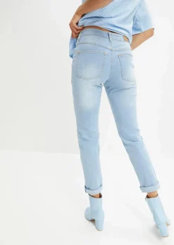 bonprix Jeans|Kurzgrößen^Straight Jeans Mid Waist, Stretch eisblau denim used
