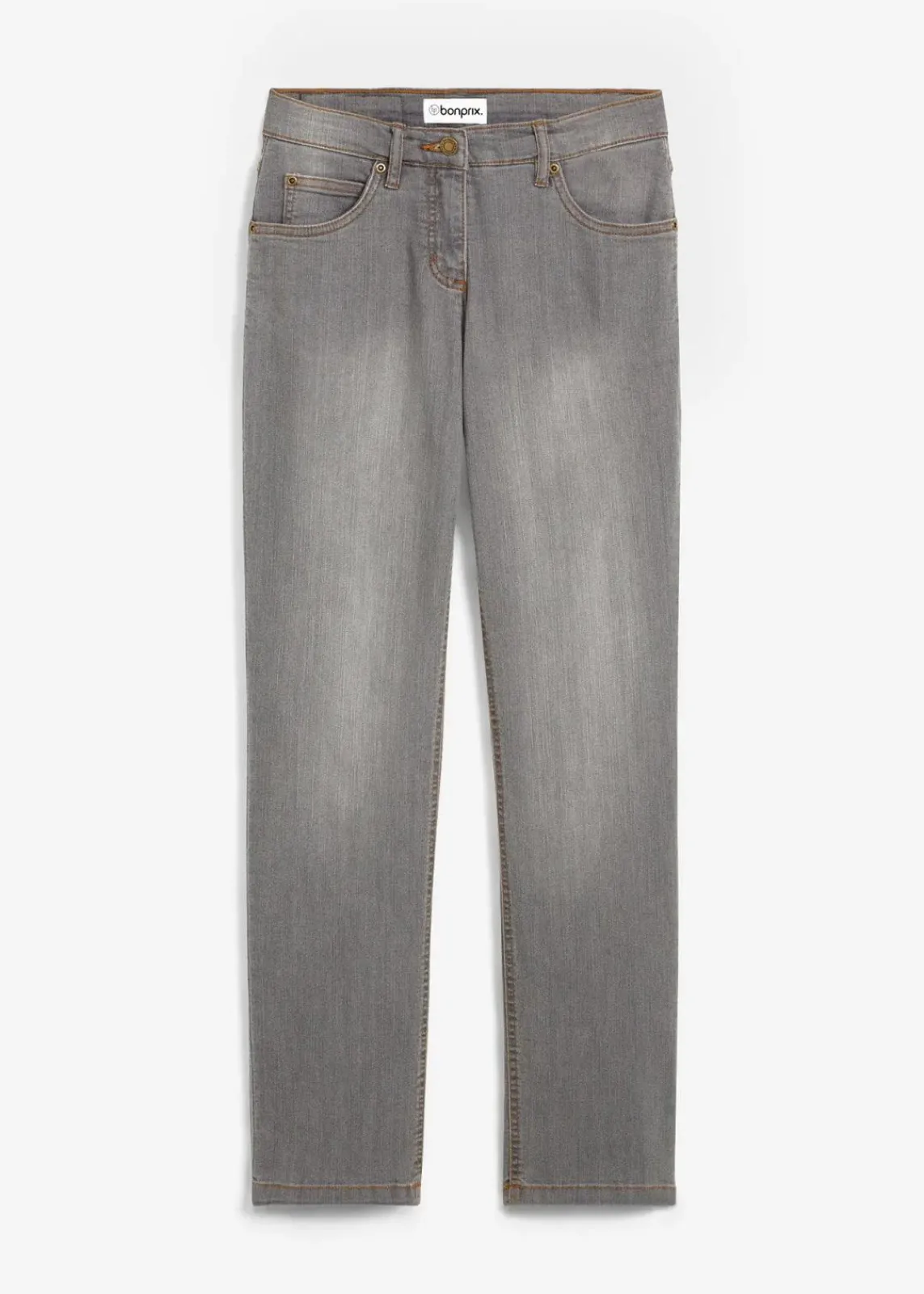 bonprix Jeans|Kurzgrößen^Straight Jeans Mid Waist, Stretch grau used