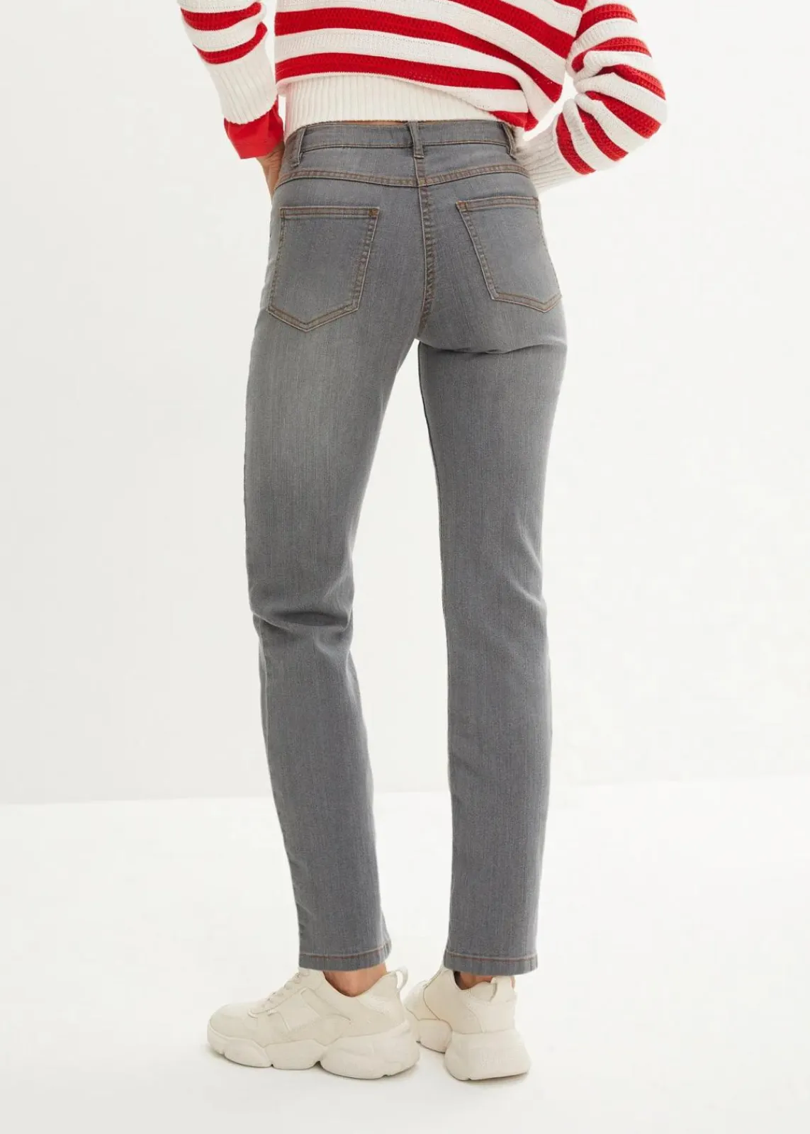 bonprix Jeans|Kurzgrößen^Straight Jeans Mid Waist, Stretch grau used
