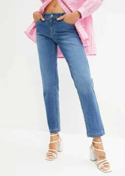 bonprix Jeans|Kurzgrößen^Straight Jeans Mid Waist, Stretch mittelblau denim used