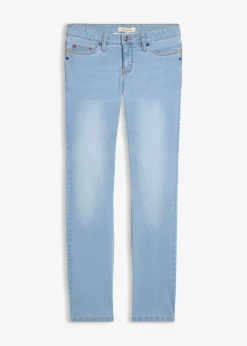 bonprix Jeans|Kurzgrößen^Straight Jeans Mid Waist, Stretch hellblau denim used