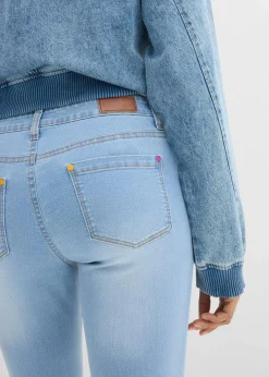 bonprix Jeans|Kurzgrößen^Straight Jeans Mid Waist, Stretch hellblau denim used