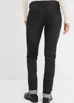 bonprix Jeans|Kurzgrößen^Straight Jeans Mid Waist, Stretch schwarz denim