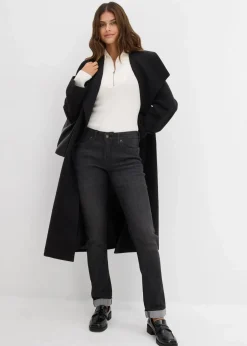 bonprix Jeans|Kurzgrößen^Straight Jeans Mid Waist, Stretch schwarz denim