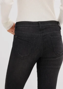 bonprix Jeans|Kurzgrößen^Straight Jeans Mid Waist, Stretch schwarz denim