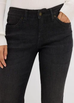 bonprix Jeans|Kurzgrößen^Straight Jeans Mid Waist, Stretch schwarz denim