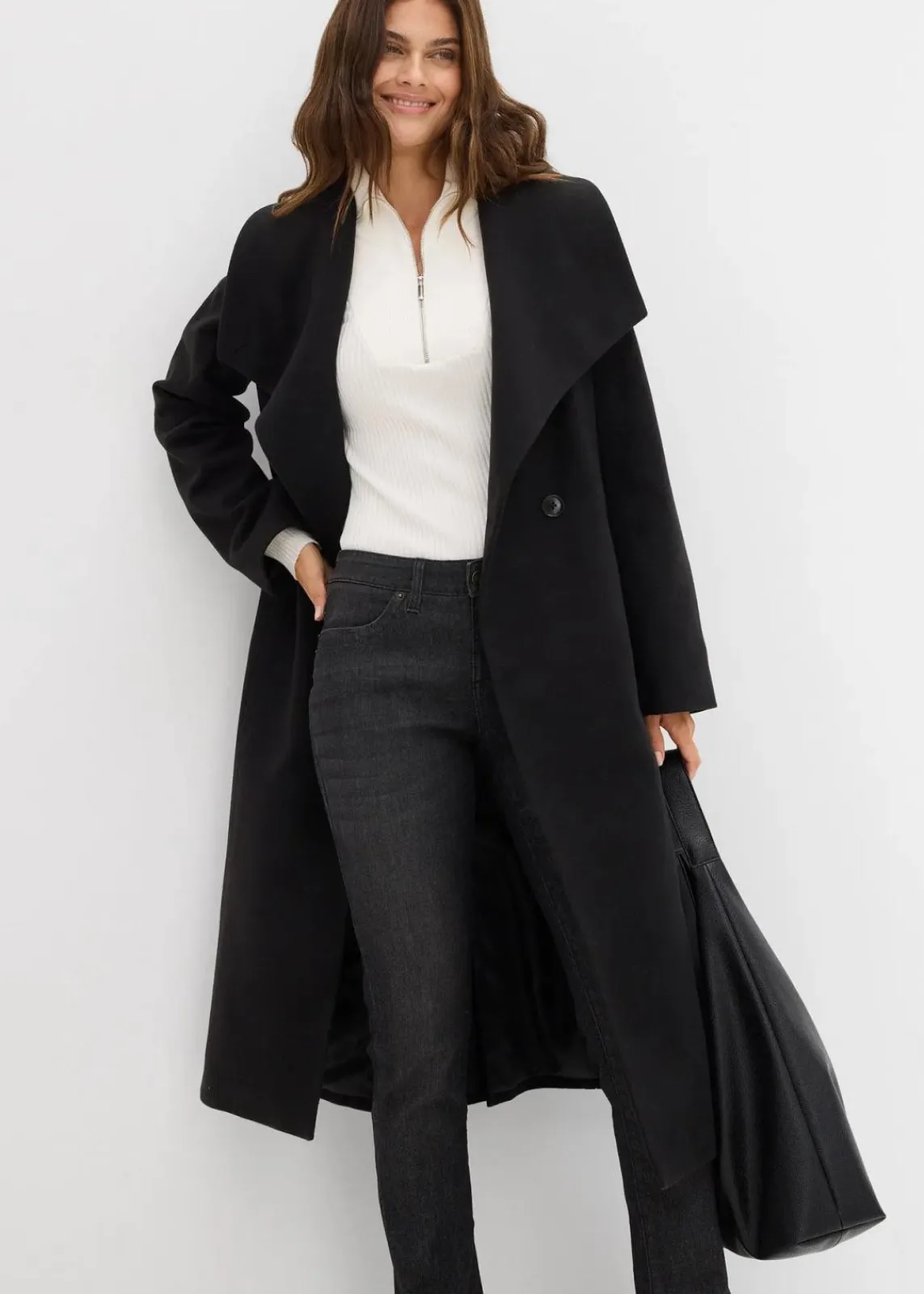 bonprix Jeans|Kurzgrößen^Straight Jeans Mid Waist, Stretch schwarz denim