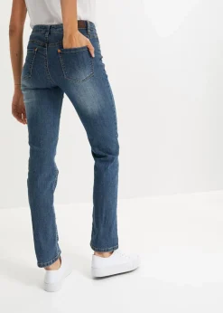 bonprix Jeans|Kurzgrößen^Straight Jeans Mid Waist, Stretch dunkelblau used