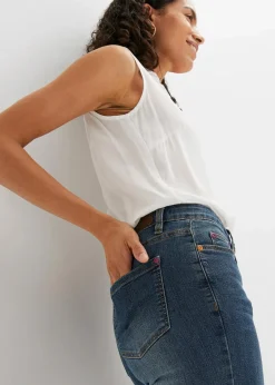 bonprix Jeans|Kurzgrößen^Straight Jeans Mid Waist, Stretch dunkelblau used