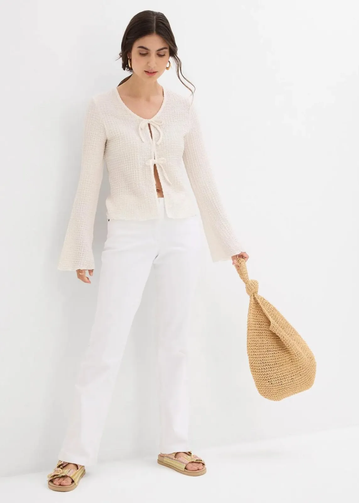 bonprix Kurzgrößen|Jeans^Straight Jeans Mid Waist, Stretch weiß
