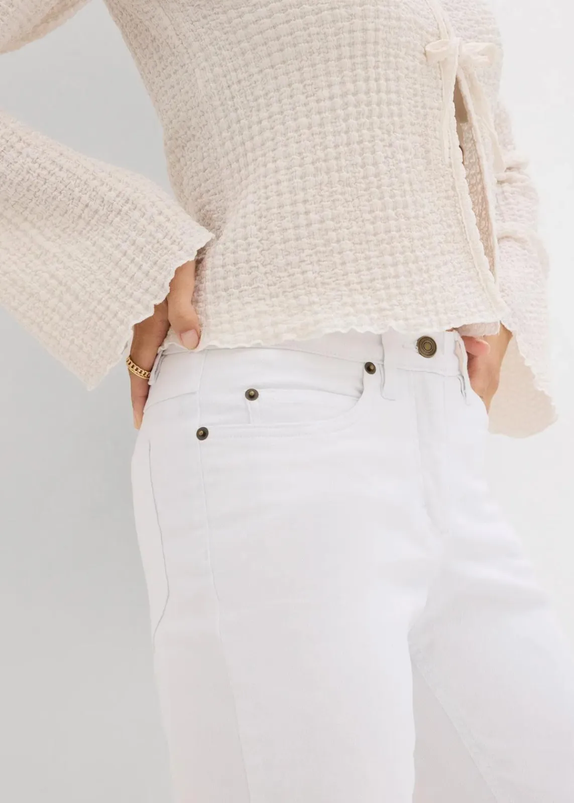 bonprix Kurzgrößen|Jeans^Straight Jeans Mid Waist, Stretch weiß