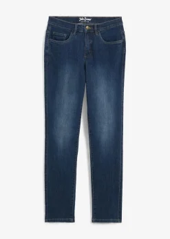 bonprix Kurzgrößen|Bekleidung·Shirts & Tops^Straight Jeans Mid Waist, Stretch dunkelblau denim used