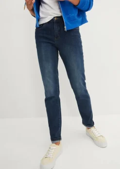 bonprix Kurzgrößen|Bekleidung·Shirts & Tops^Straight Jeans Mid Waist, Stretch dunkelblau denim used