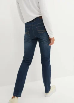 bonprix Kurzgrößen|Bekleidung·Shirts & Tops^Straight Jeans Mid Waist, Stretch dunkelblau denim used