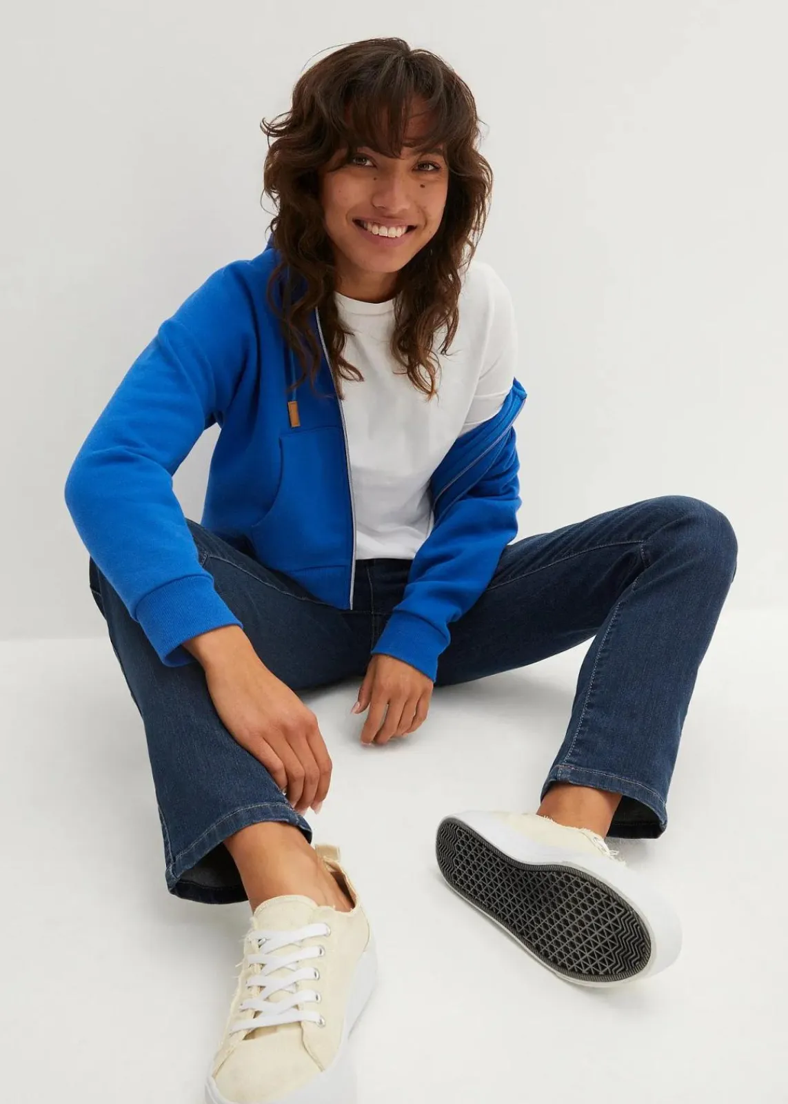bonprix Kurzgrößen|Bekleidung·Shirts & Tops^Straight Jeans Mid Waist, Stretch dunkelblau denim used