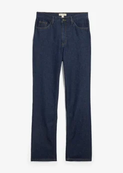 bonprix Bekleidung·Shirts & Tops|Nachhaltigere Materialien^Straight-Jeans, High Waist, Long aus Bio-Baumwolle tiefblau denim ungewaschen