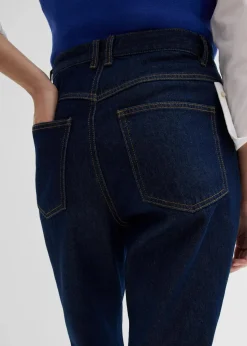 bonprix Bekleidung·Shirts & Tops|Nachhaltigere Materialien^Straight-Jeans, High Waist, Long aus Bio-Baumwolle tiefblau denim ungewaschen