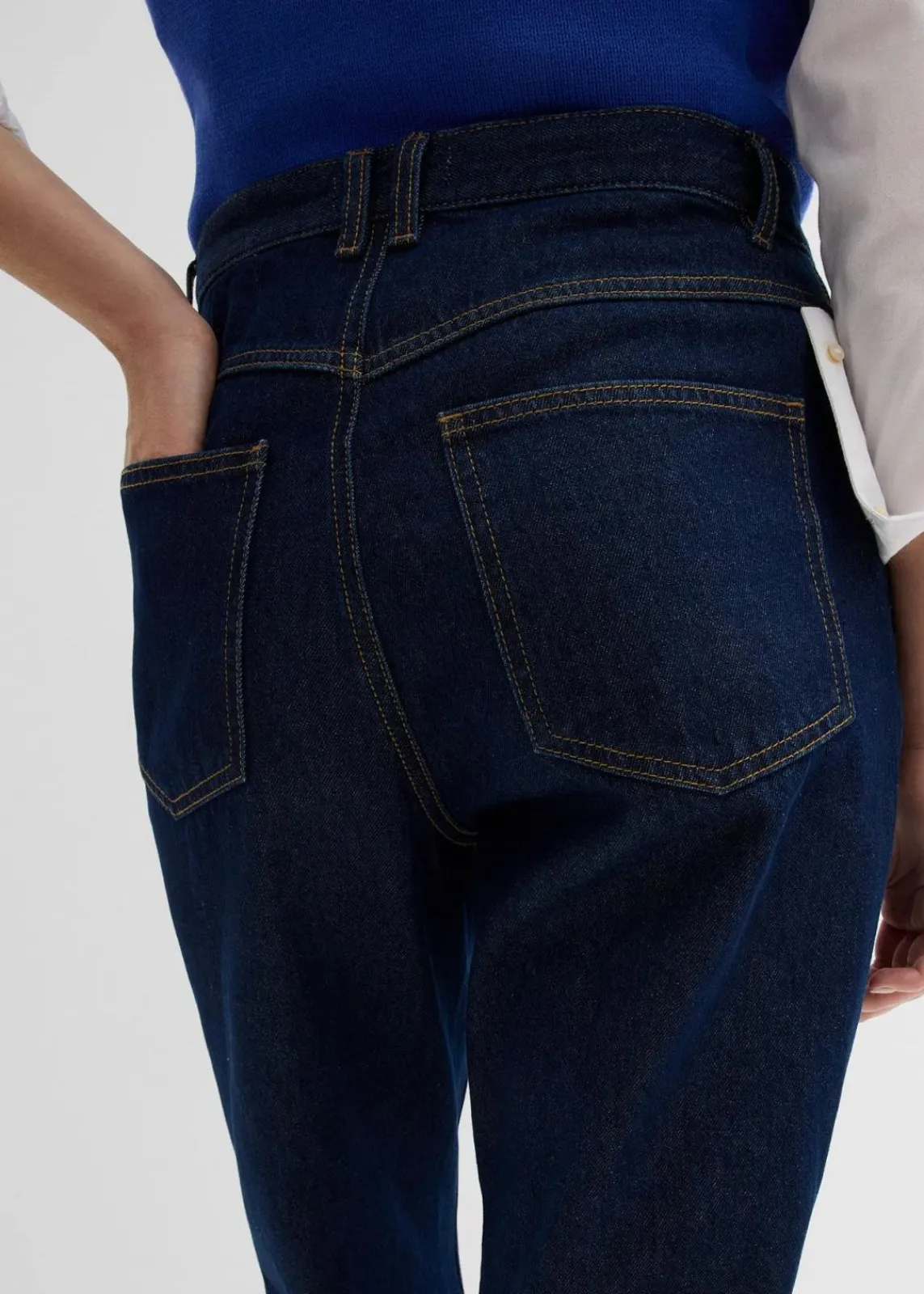 bonprix Bekleidung·Shirts & Tops|Nachhaltigere Materialien^Straight-Jeans, High Waist, Long aus Bio-Baumwolle tiefblau denim ungewaschen