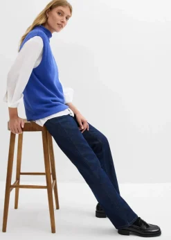 bonprix Bekleidung·Shirts & Tops|Nachhaltigere Materialien^Straight-Jeans, High Waist, Long aus Bio-Baumwolle tiefblau denim ungewaschen