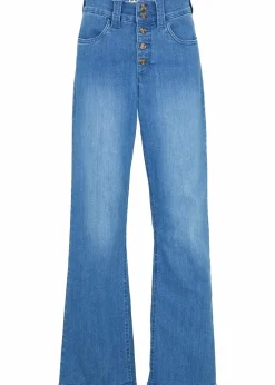 bonprix Bekleidung·Shirts & Tops|Jeans^Straight-Jeans High Waist, Stretch blau denim used