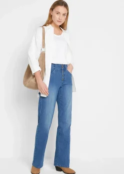 bonprix Bekleidung·Shirts & Tops|Jeans^Straight-Jeans High Waist, Stretch blau denim used