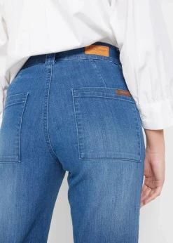 bonprix Bekleidung·Shirts & Tops|Jeans^Straight-Jeans High Waist, Stretch blau denim used