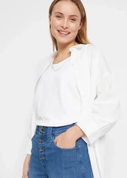 bonprix Bekleidung·Shirts & Tops|Jeans^Straight-Jeans High Waist, Stretch blau denim used