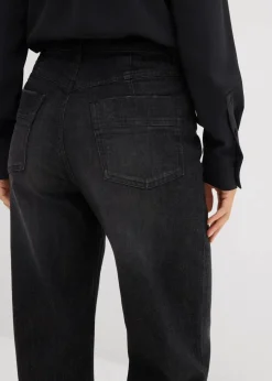 bonprix Bekleidung·Shirts & Tops|Jeans^Straight-Jeans High Waist mit Turn Up schwarz denim used