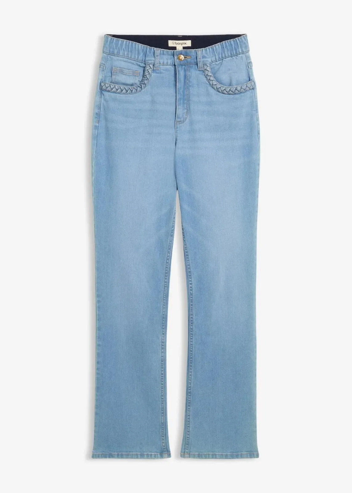 bonprix Jeans|Bekleidung·Shirts & Tops^Straight-Jeans High Waist mit Taschendetails hellblau denim used
