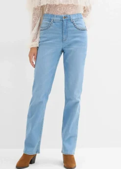 bonprix Jeans|Bekleidung·Shirts & Tops^Straight-Jeans High Waist mit Taschendetails hellblau denim used