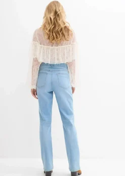 bonprix Jeans|Bekleidung·Shirts & Tops^Straight-Jeans High Waist mit Taschendetails hellblau denim used