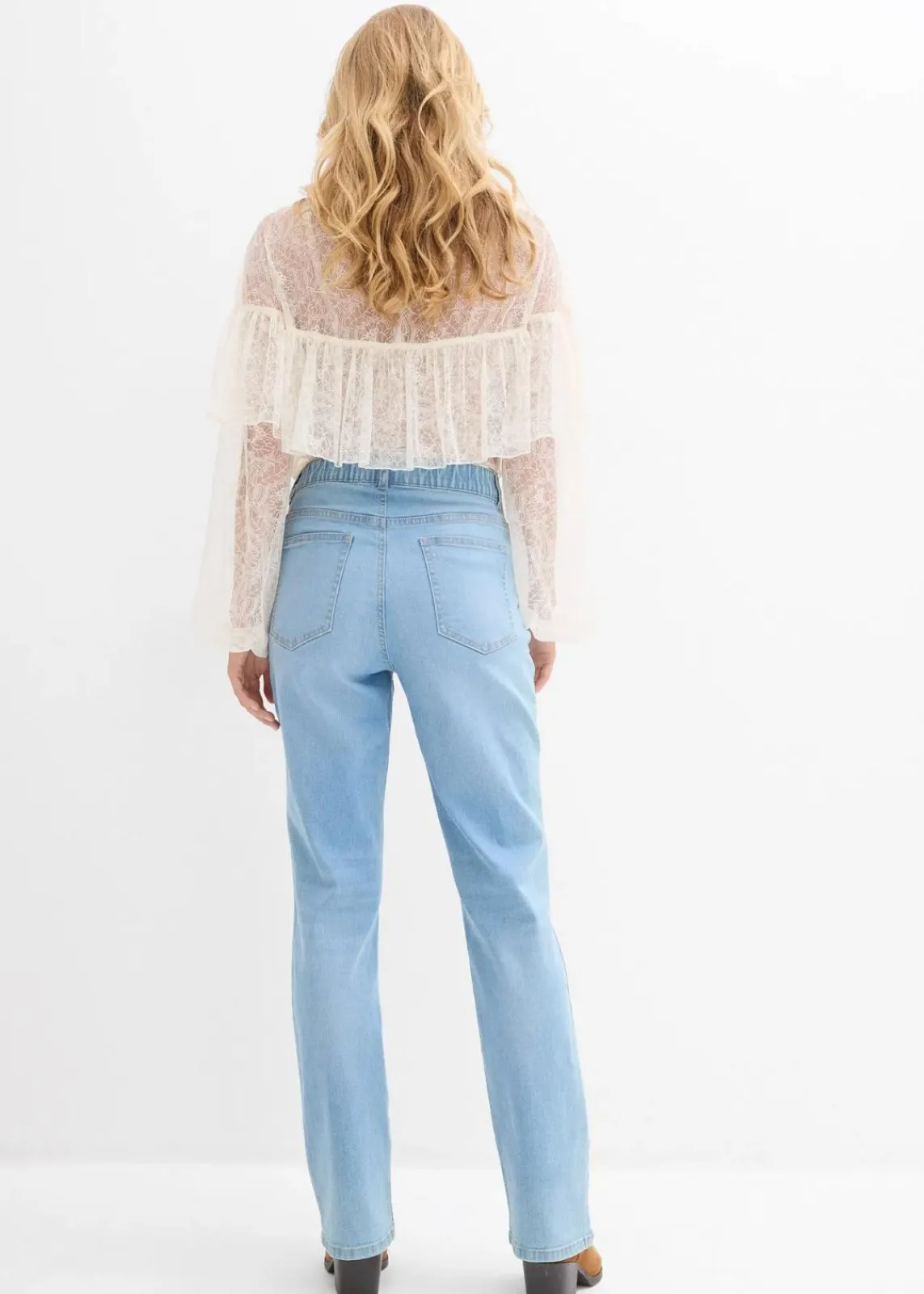 bonprix Jeans|Bekleidung·Shirts & Tops^Straight-Jeans High Waist mit Taschendetails hellblau denim used