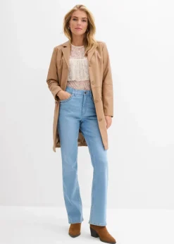 bonprix Jeans|Bekleidung·Shirts & Tops^Straight-Jeans High Waist mit Taschendetails hellblau denim used