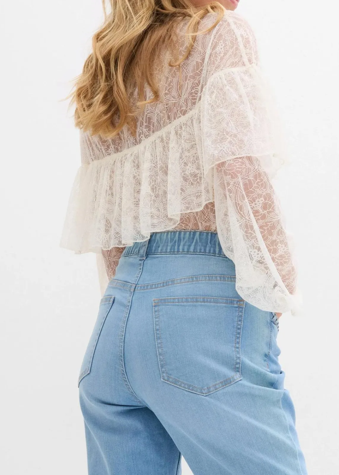 bonprix Jeans|Bekleidung·Shirts & Tops^Straight-Jeans High Waist mit Taschendetails hellblau denim used