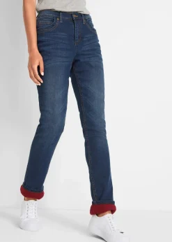 bonprix Thermobekleidung|Jeans^Straight-Jeans High Waist, Thermo dunkelblau used