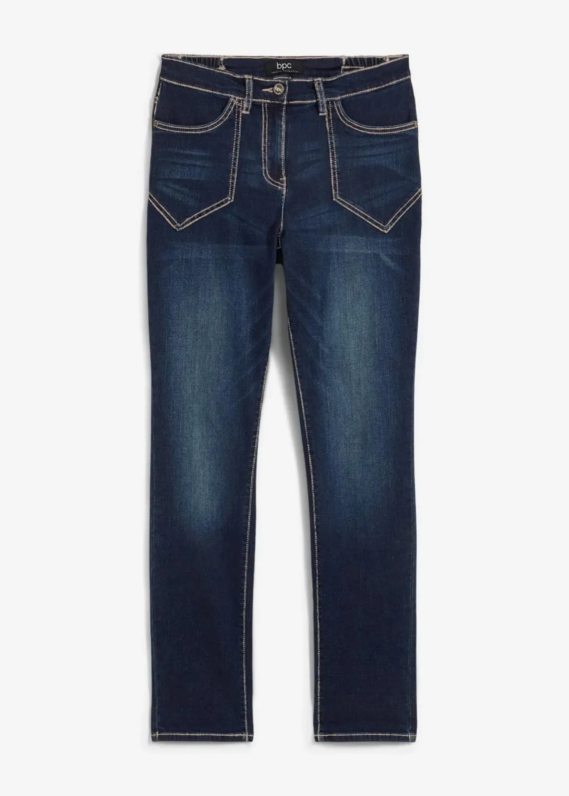 bonprix Bekleidung·Shirts & Tops|Jeans^Straight-Jeans High Waist, Stretch dunkelblau denim