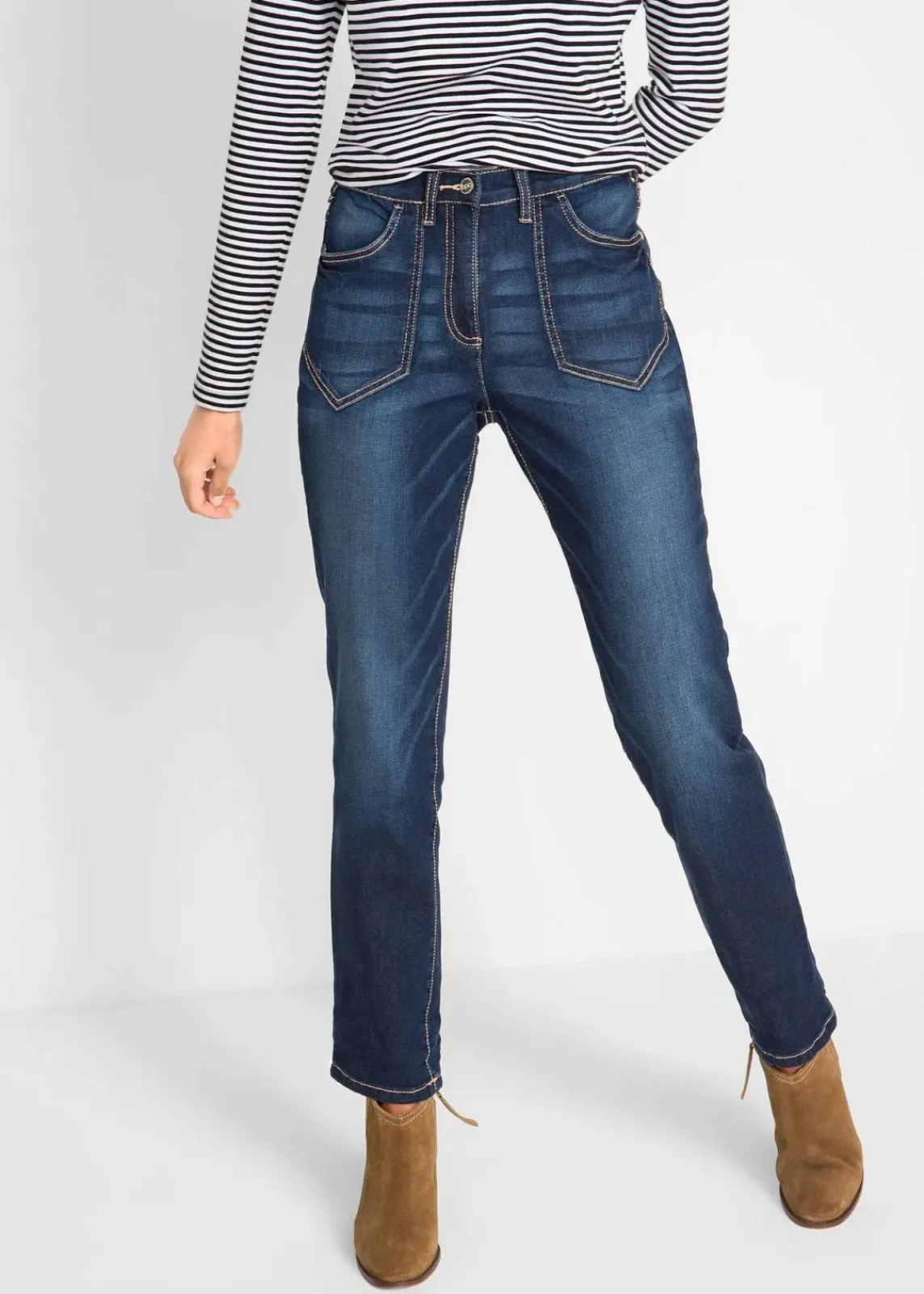 bonprix Bekleidung·Shirts & Tops|Jeans^Straight-Jeans High Waist, Stretch dunkelblau denim