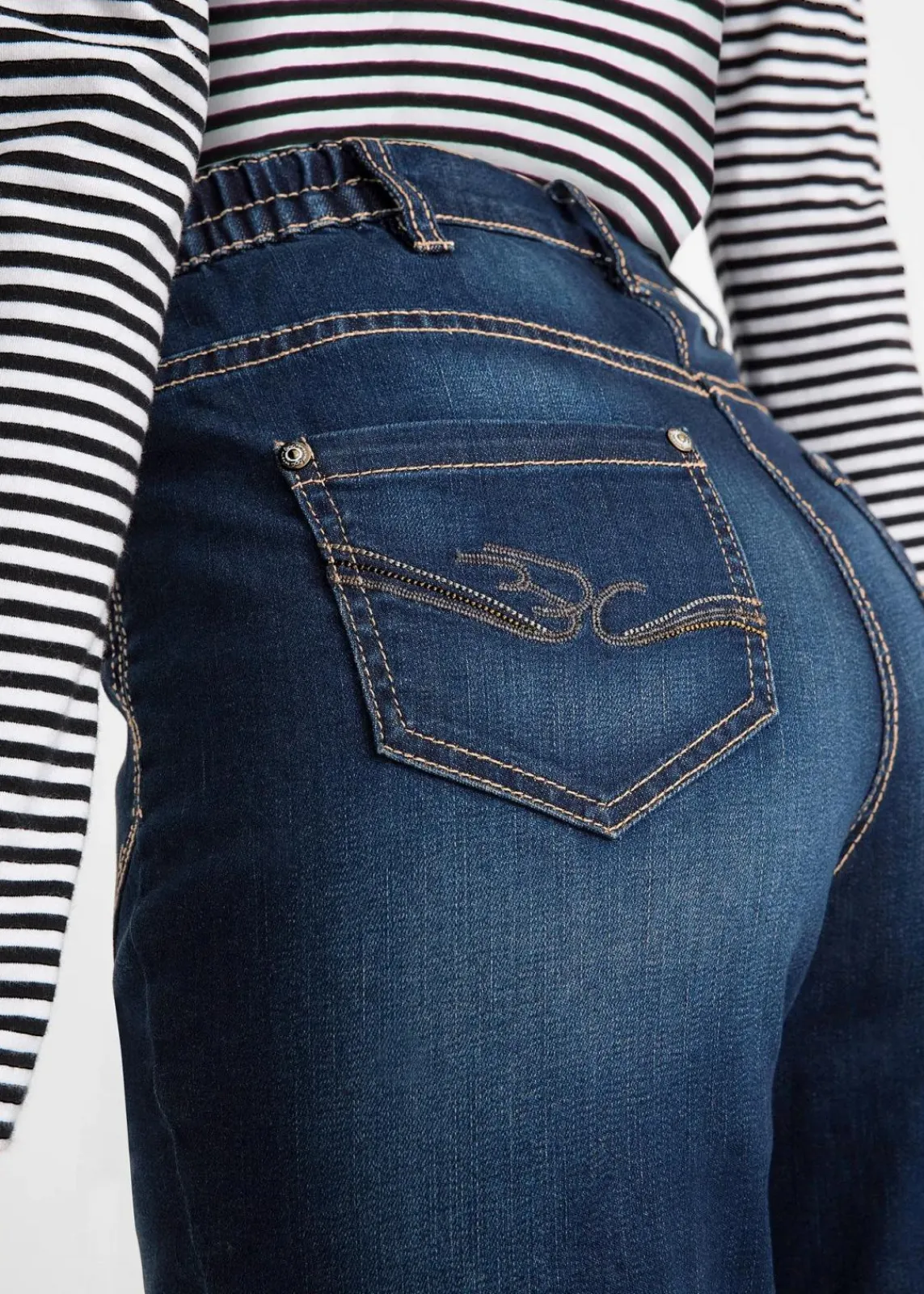 bonprix Bekleidung·Shirts & Tops|Jeans^Straight-Jeans High Waist, Stretch dunkelblau denim