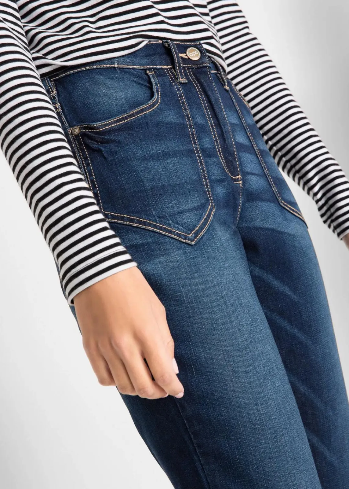 bonprix Bekleidung·Shirts & Tops|Jeans^Straight-Jeans High Waist, Stretch dunkelblau denim