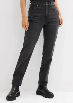 bonprix Jeans|Bekleidung·Shirts & Tops^Straight-Jeans High Waist cropped dunkelgrau denim used