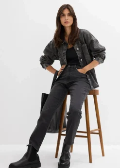 bonprix Jeans|Bekleidung·Shirts & Tops^Straight-Jeans High Waist cropped dunkelgrau denim used