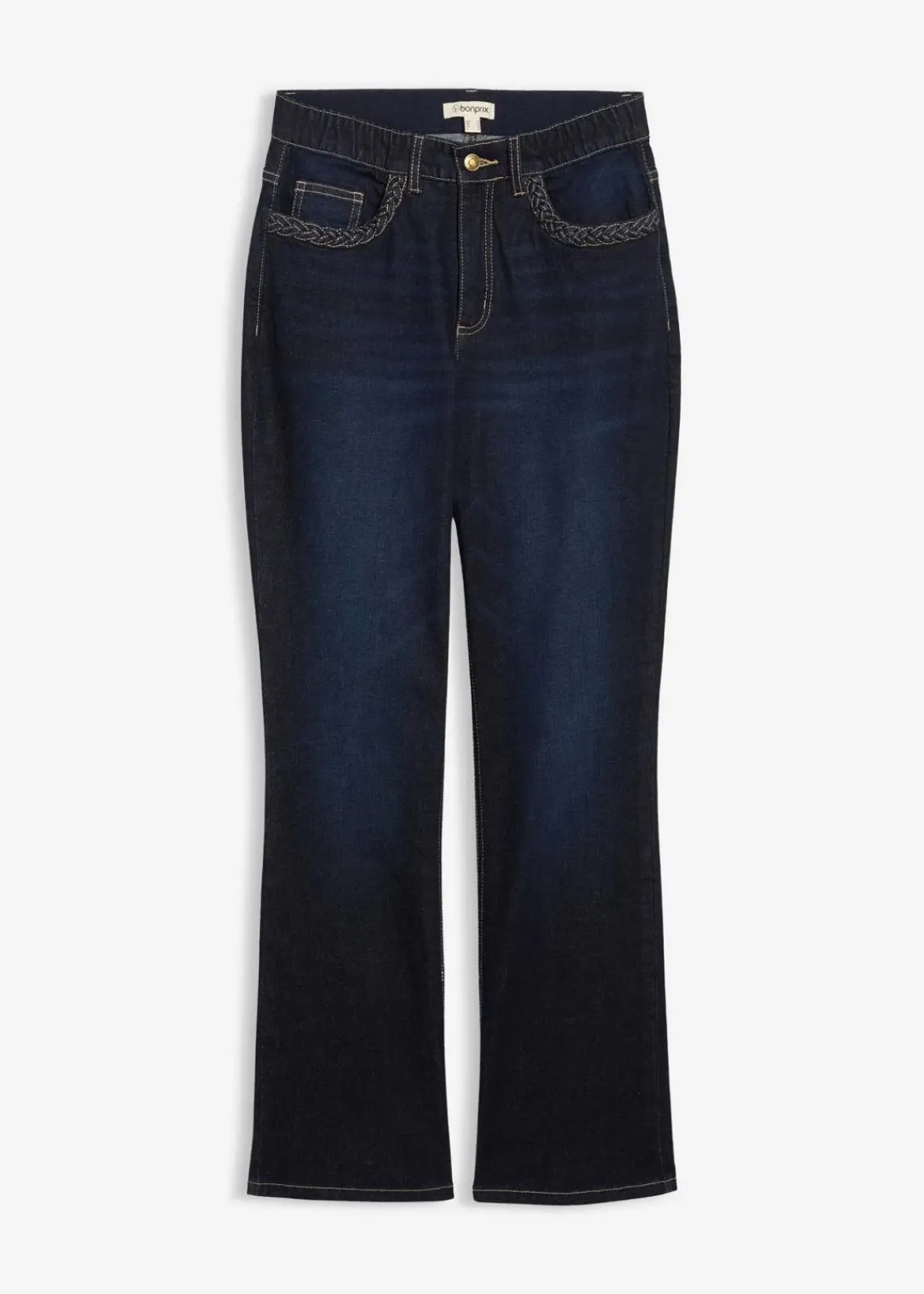 bonprix Bekleidung·Shirts & Tops|Jeans^Straight-Jeans High Waist mit Taschendetails dunkelblau denim used