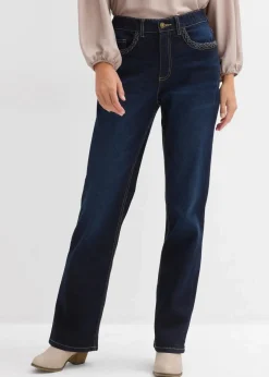bonprix Bekleidung·Shirts & Tops|Jeans^Straight-Jeans High Waist mit Taschendetails dunkelblau denim used