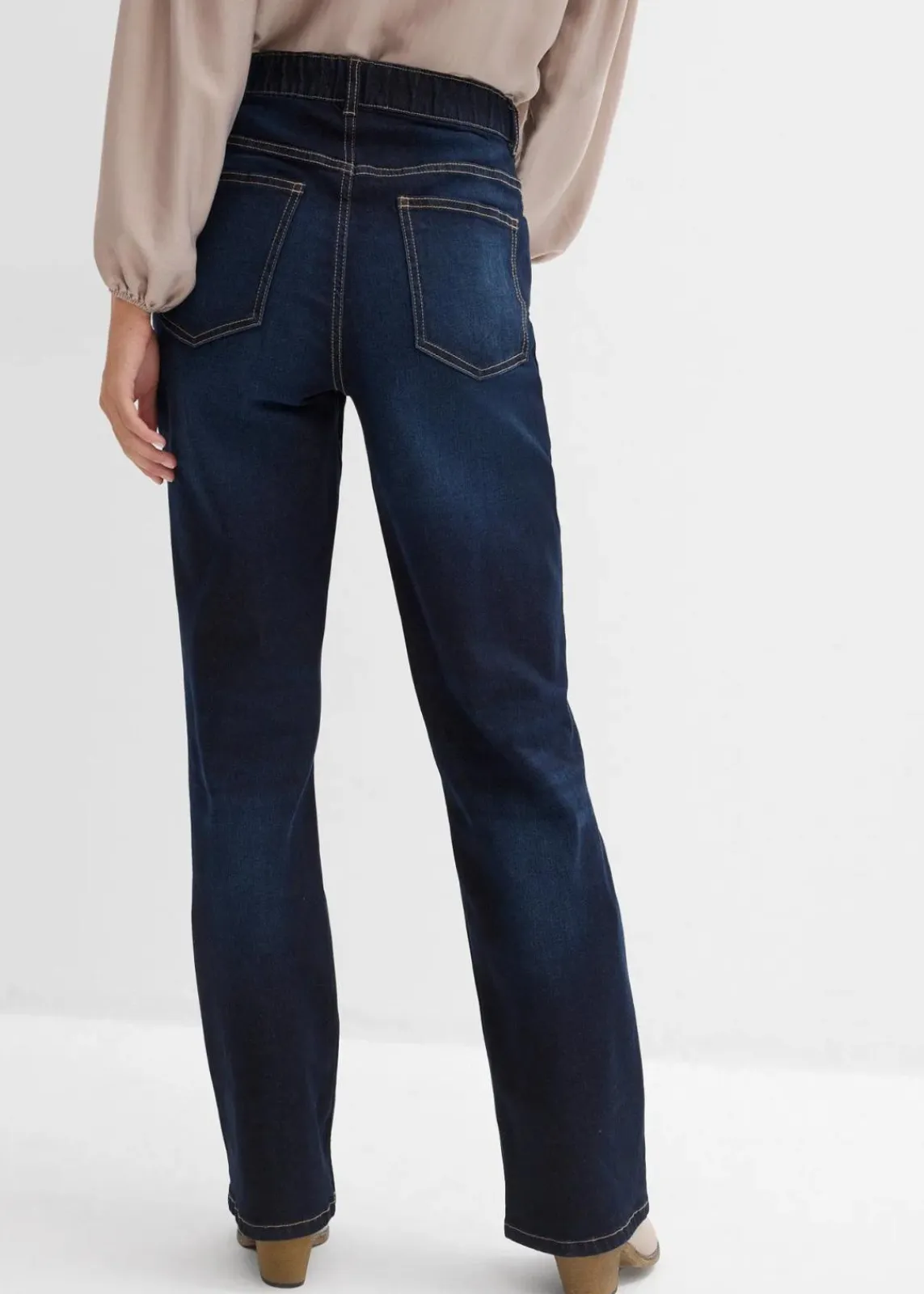 bonprix Bekleidung·Shirts & Tops|Jeans^Straight-Jeans High Waist mit Taschendetails dunkelblau denim used