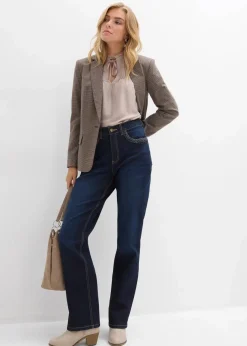 bonprix Bekleidung·Shirts & Tops|Jeans^Straight-Jeans High Waist mit Taschendetails dunkelblau denim used
