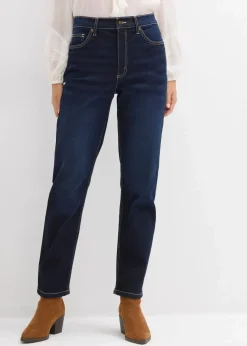 bonprix Bekleidung·Shirts & Tops|Jeans^Straight-Jeans High Waist cropped dunkelblau denim used